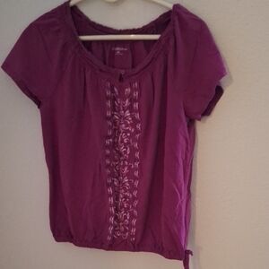 Croft & Barrow Red Ruched Tie Front Blouse